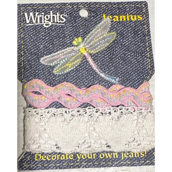 Wrights Jeanious Trim and Dragonfly Patch Ric Rac Pink & White Trim READ - Picture 3 of 8